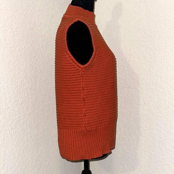Grace Elements Sweater Women’s XL Cotton Rust Orange Sleeveless Ribbed Mock Neck - Picture 3 of 6